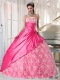 Hot Pink Ball Gown Strapless Quinceanera Dress with Taffeta Lace