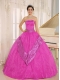 Hot Pink Beaded Decorate 2013 Quinceanera Gowns With Strapless In Classical Style