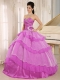 Hot Pink Sweetheart Beaded Decorate and Ruched Bodice Ruffled Layeres Quinceanera Dress In 2013