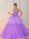 Lavender A-Line Sweetheart Floor-length Satin and Tulle Beading 15th Birthday Dresses