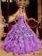Lavender Best Quinceanera Dresses Ruffles Beadings Organza and Leopard Sweetheart