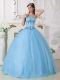 Light Blue Ball Gown Sweetheart With Tulle and Taffeta Beading For Sweet 16 Dresses