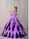 Lilac and Black A-Line 15th Birthday Dresses with Strapless Organza Appliques