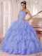 Lilac Ball Gown Strapless Pretty Quinceanera Dresses with Organza Beading