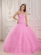 Lovely Ball Gown Sweetheart 15th Birthday Dresses with Tulle Appliques Pink