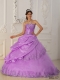Lovely Lavender A-Line Lace-up Sweetheart Floor-length Taffeta and Tulle Beading Beautiful Quinceanera Dress