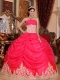 Modest Coral Red Ball Gown Strapless Floor-length 2014 Spring Quinceanera Dresses