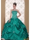 Modest Embroidery Taffeta Strapless Discount Quinceanera Dresses with Pick-ups