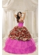 Modest Multi-color Lace-up Organza Leopard Beaded Decorate Quinceanera Dress