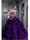 Modest Purple Sweetheart Floor-length Zebra and Organza Quinceanera Dress With Ruffles and Beading
