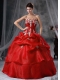 New Styles Ball Gown In Red Sweetheart With Organza Appliques Quinceanera Dress