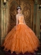 New Styles Gorgeous Ball Gown Strapless With Appliques Organza In Orange Quinceanera Dress