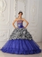 New Styles In Blue Ball Gown With Chapel Train Zebra and Organza Quinceanera Dress New Styles In Blue Ball Gown With Chapel Train Zebra and Organza Quinceanera Dress