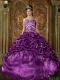 New Styles In Eggplant Purple Ball Gown Strap With Taffeta Beading Quinceanera Dress