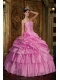 New Styles In Pink Ball Gown Strapless With Organza Beading Quinceanera Dress