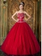 New Styles In Wine Red A-Line / Princess Sweetheart With Beading Tulle Quinceanera Dress