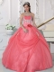 New Styles Watermelon Ball Gown With Appliques and Hand Made Flower Quinceanera Dress