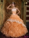 Orange Ball Gown Strapless Floor-length Ruffles Organza 15th Birthday Dresses