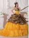 Orange Ball Gown Sweetheart Brush Train Pretty Quinceanera Dresses with Leopard and Organza Appliques
