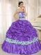 Perfect Beaded and Pick-ups For Purple Quinceanera Dress Taffeta and Printing