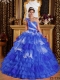 Perfect Blue and White One Shoulder Ruffles and Beading Quinceanera Dress