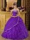 Perfect Discount Eggplant Purple Ball Gown Strapless With Organza Appliques Bule Quinceanera Dress