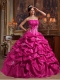 Perfect Fuchsia Ball Gown Strapless Floor-length Appliques Taffeta Quinceanera Dress