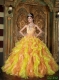 Perfect Golden Ball Gown Strapless Floor-length Organza Ruffles Quinceanera Dress