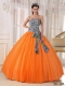 Perfect Orange Ball Gown Strapless With Tulle and Printing Sequins For Classical Quinceanera Dresses