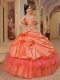 Perfect Orange Red Ball Gown One Shoulder Floor-length Taffeta Quinceanera Dress