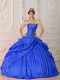 Pick Ups Strapless Taffeta with Appliques and Ruching Ball Gown Dress in Blue