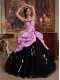 Pink and Black Ball Gown Sweetheart 15th Birthday Dresses Hand Flowers Tulle and Taffeta