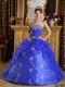 Popular Blue Ball Gown Sweetheart With Ruffles Organza For Sweet 16 Dresses
