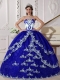 Popular Dark Blue and White Ball Gown Floor-length Organza 2014 Spring Quinceanera Dresses