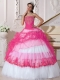 Popular Hot Pink and White Ball Gown Strapless Floor-length 2014 Spring Quinceanera Dresses