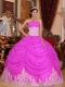 Pretty Hot Pink Ball Gown Strapless Organza Beading Quinceanera Dress