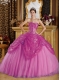 Pretty Sweetheart Sequined and Tulle with hand Made flower Ball Gown Dress in Pink