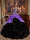 Purple and Black Ball Gown Sweetheart 15th Birthday Dresses Pick-ups Taffeta and Organza