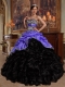 Purple and Black Ball Gown Sweetheart Quinceanera Dress with Pick-ups Taffeta and Organza