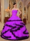 Purple and Black Strapless Pretty Quinceanera Dresses with Organza Appliques