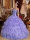 Purple Ball Gown Sweetheart Pretty Quinceanera Dresses with Organza Beading and Ruffles