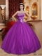 Purple Ball Gown Sweetheart Quinceanera Dress with Tulle and Tafftea Beading