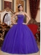 Purple Beading and Sequins Strapless Tulle Appliques with Beading Ball Gown Dress