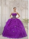 Purple Strapless Organza Appliques and Beading Ball Gown Dress with Ruffled Layers