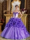 Purple Sweetheart Ball Gown Floor-length Organza Hand Made Flowers 15th Birthday Dresses