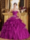 Quinceanera Dress In Fuchsia Ball Gown Strapless With Taffeta Appliques In Classical