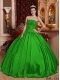 Quinceanera Dress In Green Ball Gown Strapless With Taffeta Beading In Classical Style