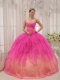 Quinceanera Dress In Hot Pink Ball Gown Strapless With Organza Beading New Styles