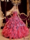 Quinceanera Dress In Watermelon Ball Gown Sweetheart With Beading Leopard and Organza