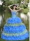 Quinceanera Dress With Beaded Decorate Bust Sequins Multi-color Strapless Tiered Sweet In New Styles